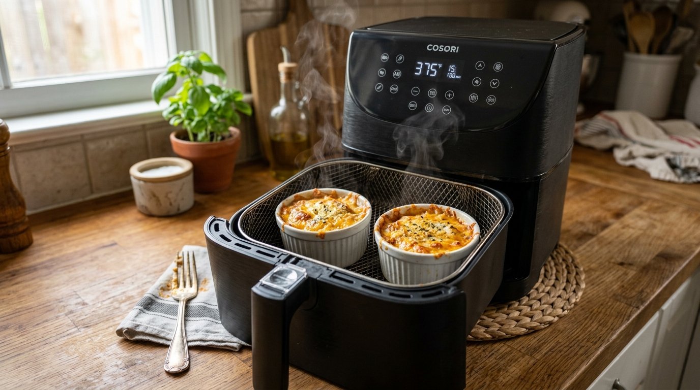 Ramequim na air fryer com refeição individual gratinada