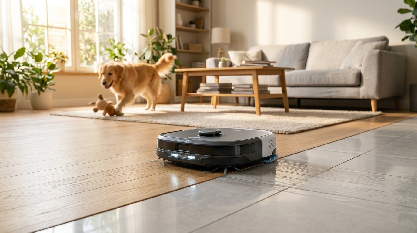 Robô aspirador que passa pano limpando piso da sala